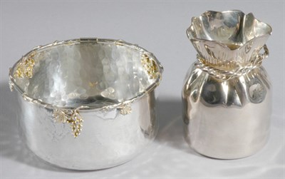 Lot 3365 - Silver Bottle Coaster and Bag-Form Vase Total...