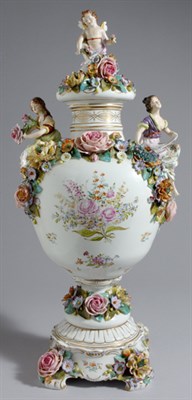 Lot 3574 - German Sitzendorf Porcelain Covered Vase...