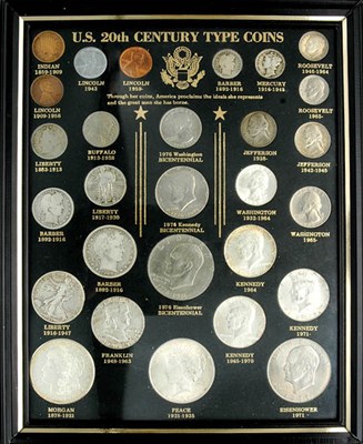 Lot 145 - Group of Assorted U.S. Coins and Framed U.S. 20th Century Type Coin Set
