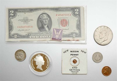 Lot 85 - Group of U.S. Paper Currency, Bermuda Silver Dollars and Assorted Dimes and Coins