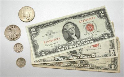 Lot 60 - Set of Wartime Silver Nickels, and Assorted U.S. Paper Currency and Coins