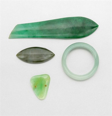 Lot 69 - Jade Band Ring, Two Unmounted Stones and Fragment