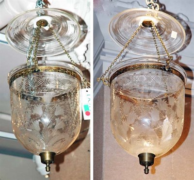 Lot 3502 - Pair of Etched Glass Hall Lanterns