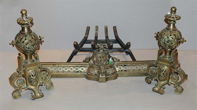 Lot 3418 - Pair of Rococo Style Brass Andirons with...