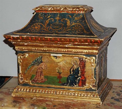 Lot 3582 - Continental Painted Wood Alms Box Height 6 3/4...