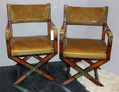Lot 214 - Pair of Leather Upholstered Fruitwood Director...