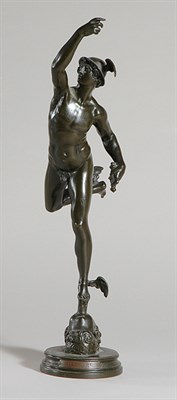 Lot 2121 - Patinated-Bronze Figure of Mercury On a rouge...