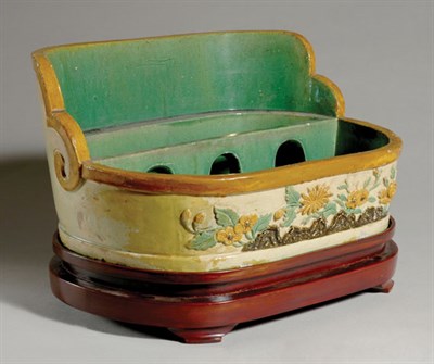 Lot 513 - Sancai Glazed Stoneware Deep Oval Basin Height...