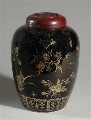 Lot 1269 - Chinese Gilt and Black Glazed Porcelain Vase...