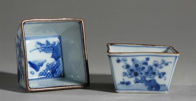 Lot 1259 - Pair of Blue and White Glazed Square Cups 19th...