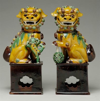 Lot 1349 - Pair of Sancai Glazed Porcelain Foo Lions 19th...