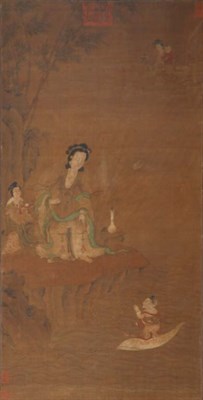 Lot 1200 - Chinese Painting 17th Century Guanyin seated...