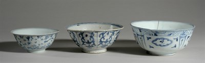 Lot 1207 - Three Chinese Blue and White Glazed Bowls Ming...
