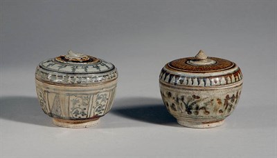 Lot 1079 - Two Sawankalok Brown and White Glazed Covered...