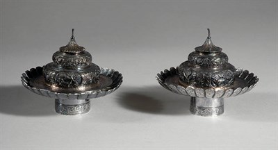 Lot 1403 - Two Chinese Silver Lids and Bases Early 20th...
