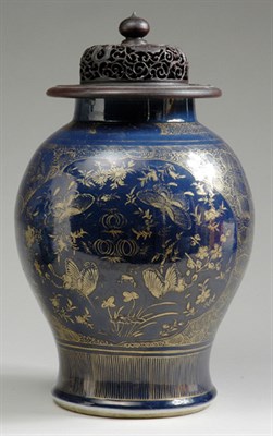 Lot 1391 - Chinese Gilt and Blue Glazed Porcelain Vase...