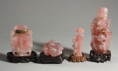 Lot 1398 - Four Chinese Rose Quartz Articles Late 19th...
