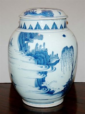 Lot 1291 - Chinese Blue and White Glazed Covered Vase...