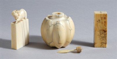 Lot 1218 - Three Chinese Ivory Articles 19th Century...