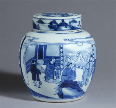 Lot 1289 - Chinese Blue and White Glazed Covered Jar 18th...