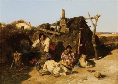 Lot 1025 - Pal Bohm Hungarian, 1839-1905 Gypsy Encampment...