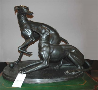 Lot 243 - Patinated-Bronze Figure of Two Whippets...