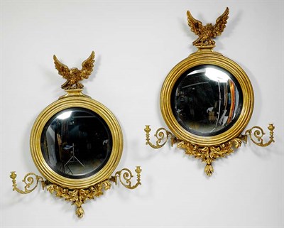 Lot 2477 - Pair of Late Regency Gilt-Wood Convex Mirrors...