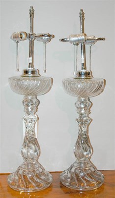 Lot 586 - Pair of Baccarat Style Crystal Two-Light Lamps...