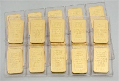 Lot 94 - Twenty 1 Ounce Credit Suisse Gold Bars