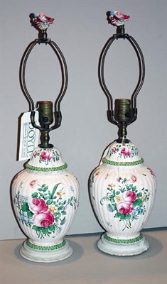 Lot 192 - Pair of Floral Decorated Ceramic Lamps Height...