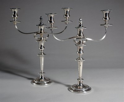 Lot 276 - Pair of English Silver Plated Three-Light...