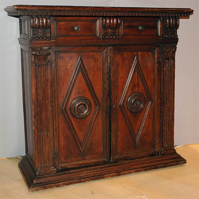 Lot 3451 - Italian Leather Top Walnut Two-Door Side...