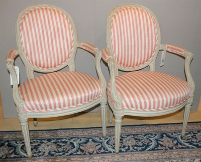 Lot 3602 - Pair of Louis XVI Style Upholstered Painted...