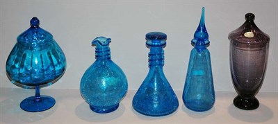 Lot 3404 - Four Blue Glass Table Decorations; Together...
