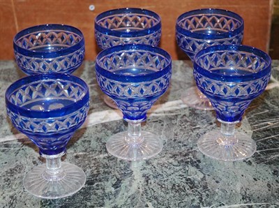 Lot 3270 - Set of Twelve Blue Cut to Clear Glass Sorbert...