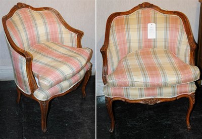 Lot 3226 - Pair of Louis XV Style Upholstered Walnut...