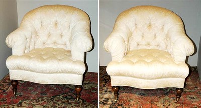 Lot 449 - Pair of Button Tufted Upholstered Tub Chairs