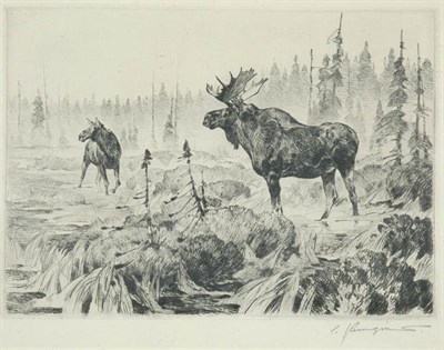 Lot 3261 - Carl Rungius NEAR LONG LAKE Drypoint, signed...