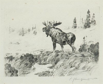 Lot 3260 - Carl Rungius MORNING MIST Drypoint, signed in...