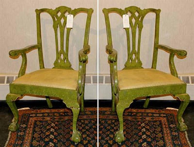 Lot 3199 - Set of Six Georgian Style Green Painted Dining...