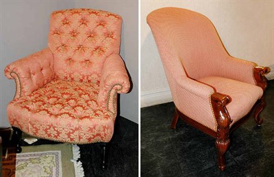 Lot 3202 - Two Victorian Style Upholstered Lounge Chairs