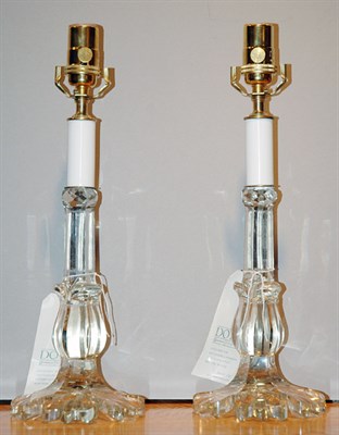 Lot 3386 - Pair of Crystal Candlesticks Mounted as Lamps