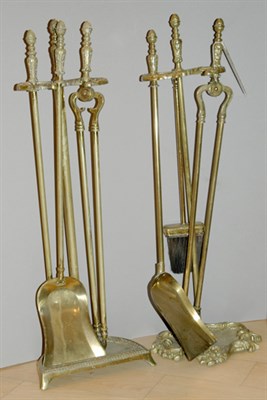 Lot 3414 - Two Sets of Brass Fireplace Tools