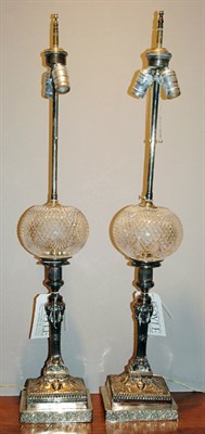 Lot 3467 - Pair of Silver Plated and Cut Glass Two-Light...