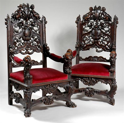 Lot 2091 - Pair of Renaissance Revival Carved and Stained...