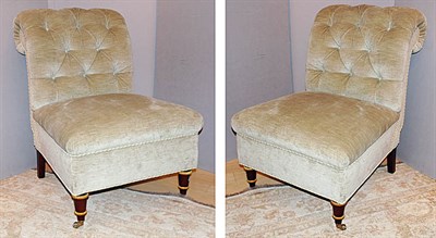 Lot 3625 - Pair of Upholstered Walnut Armless Lounge Chairs