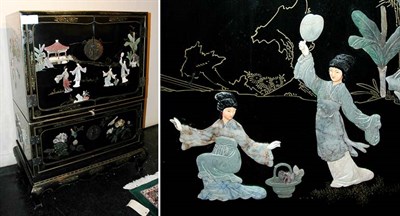 Lot 3148 - Chinese Hardstone Decorated Cabinet Height 55...