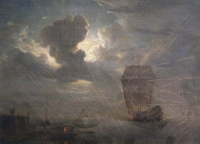 Lot 2028 - Dutch School 19th Century ESTUARY AT NIGHT Oil...