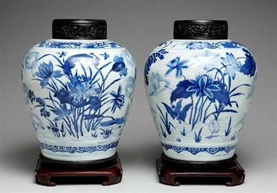 Lot 1247 - Pair of Chinese Blue and White Glazed...