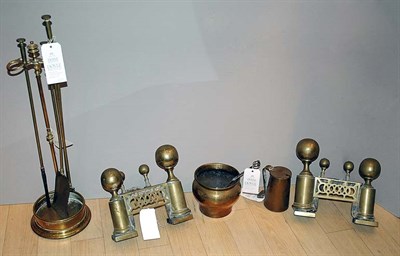 Lot 252 - Pair of Brass Andirons; Together with Group of...